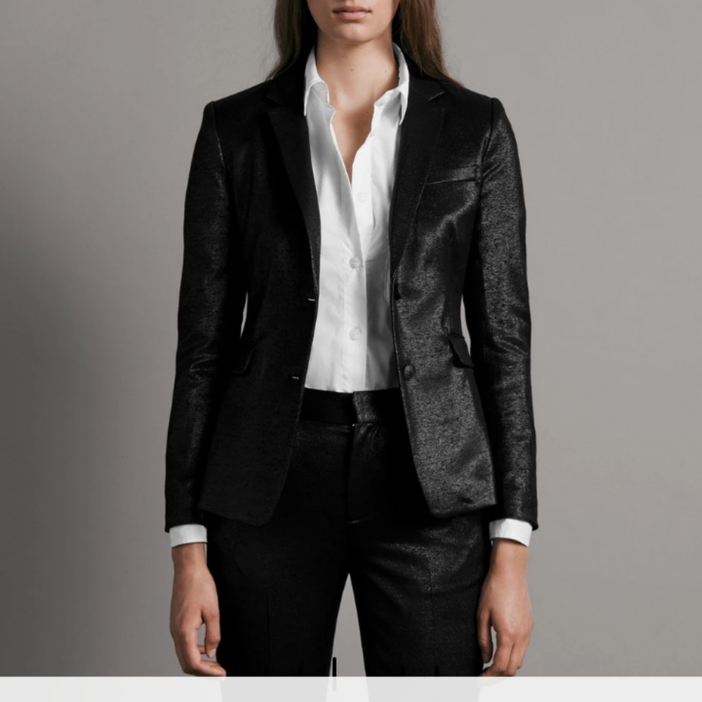 Rag & Bone women's black razor metallic virgin wool blend women's Blazer